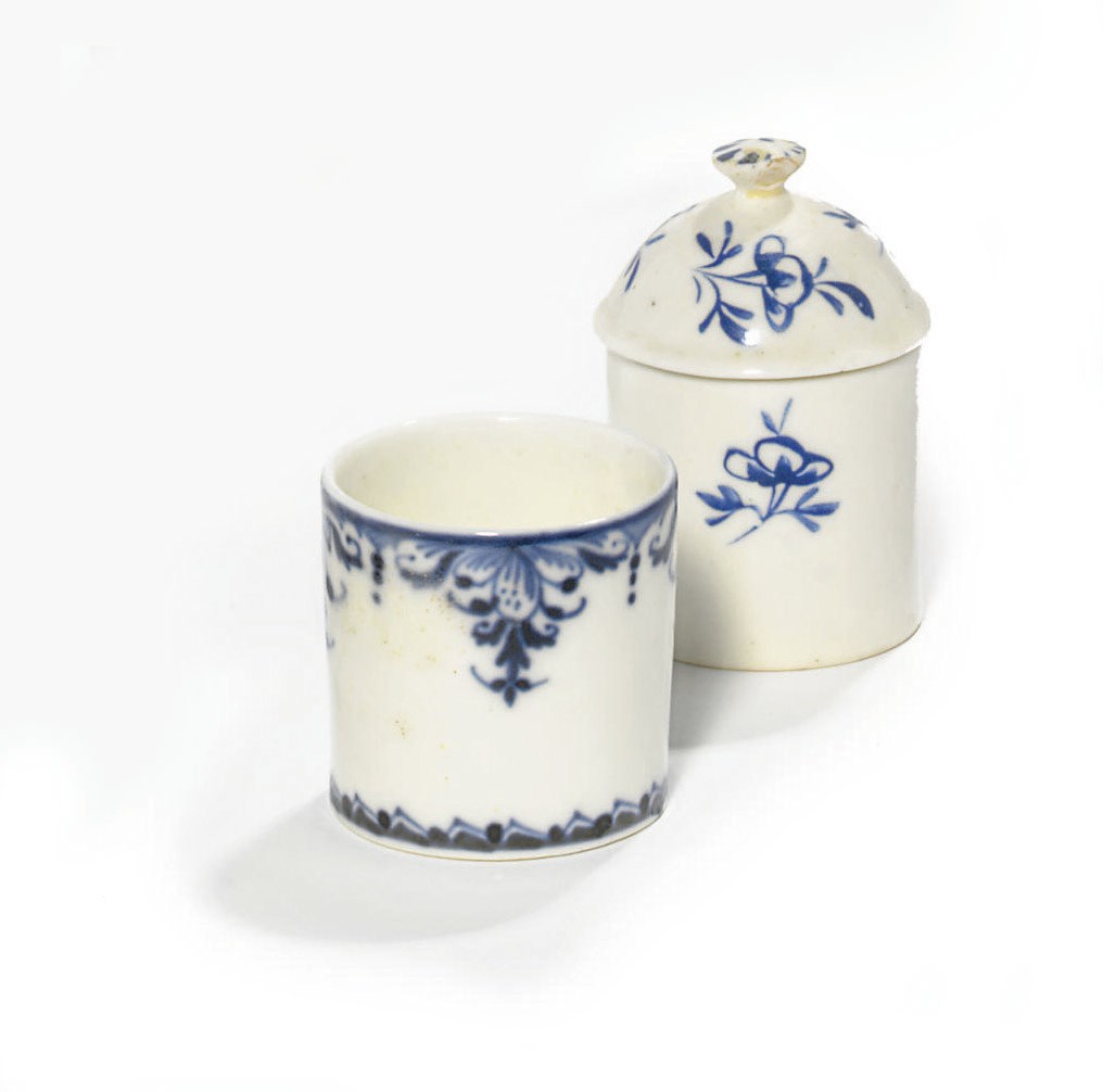 A MENNECY POMMADE POT AND COVER AND A SAINT-CLOUD POMMADE POT