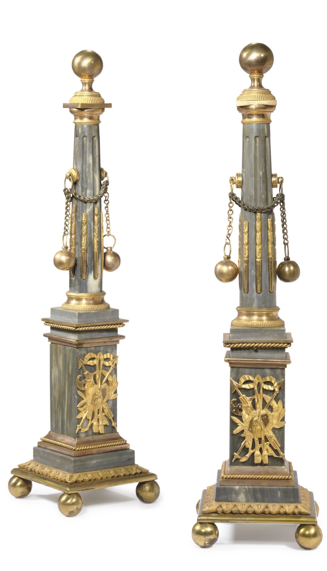 A PAIR OF RUSSIAN ORMOLU AND BLEU TURQUIN OBELISKS