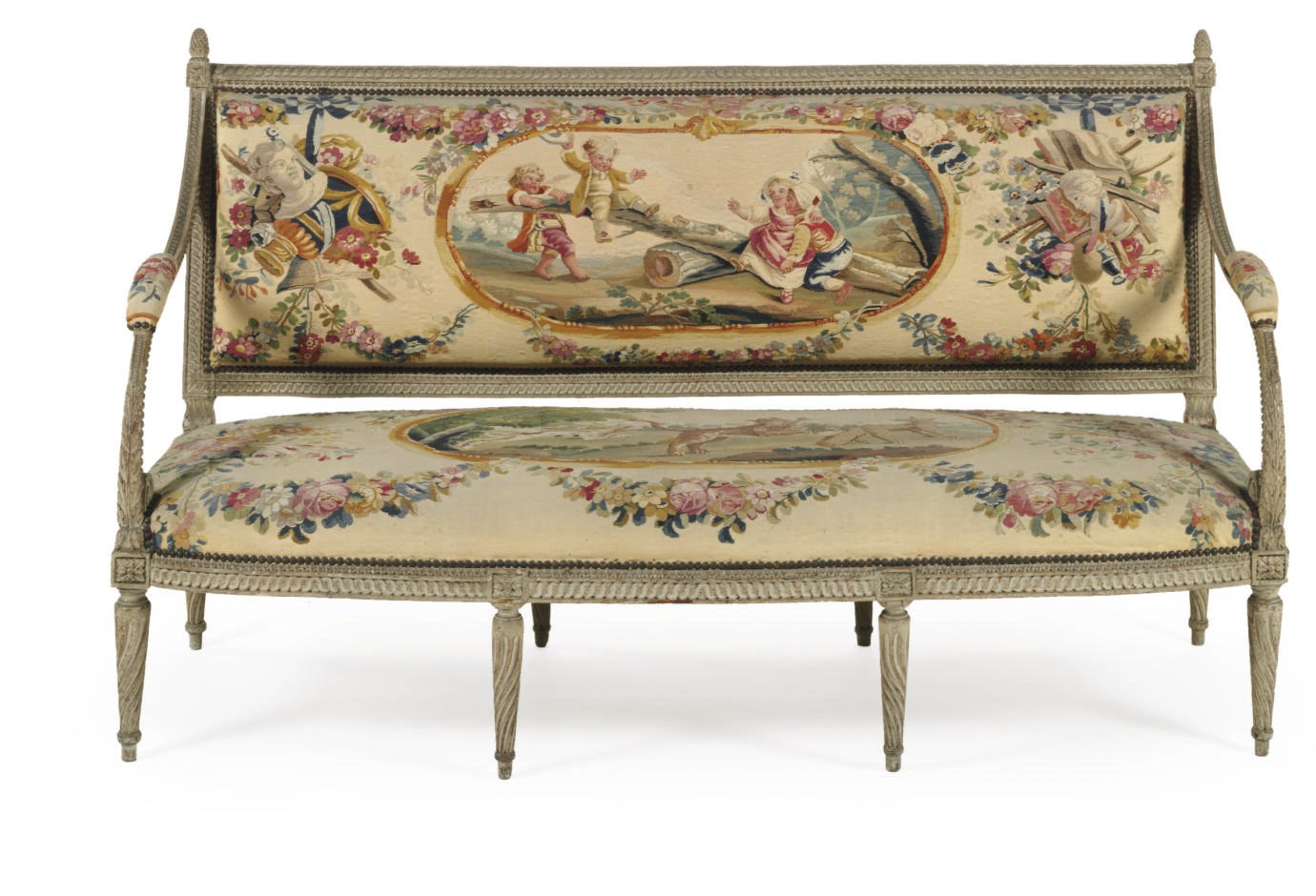 A LOUIS XVI GREY-PAINTED CANAPE