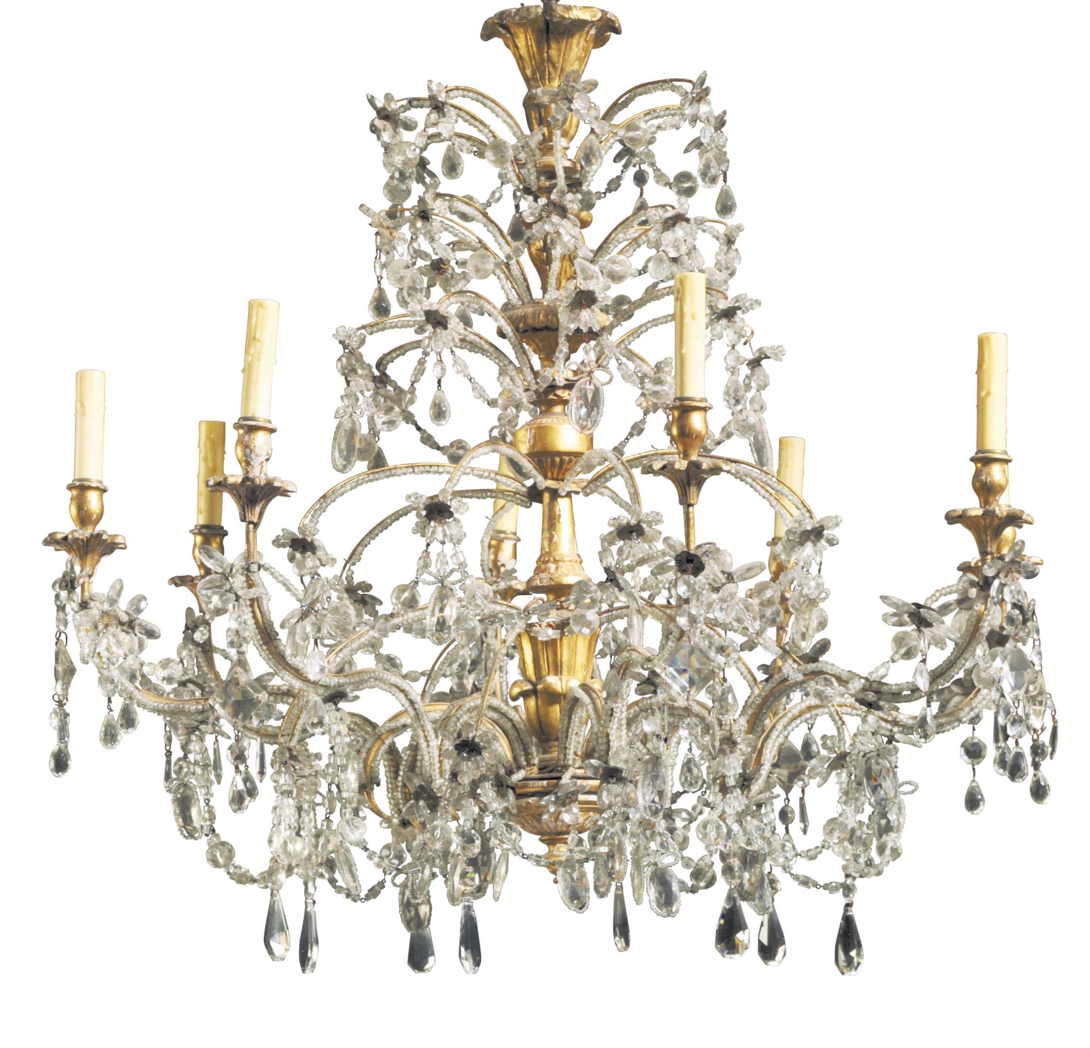 AN ITALIAN GILTWOOD AND CUT GLASS EIGHT-LIGHT CHANDELIER