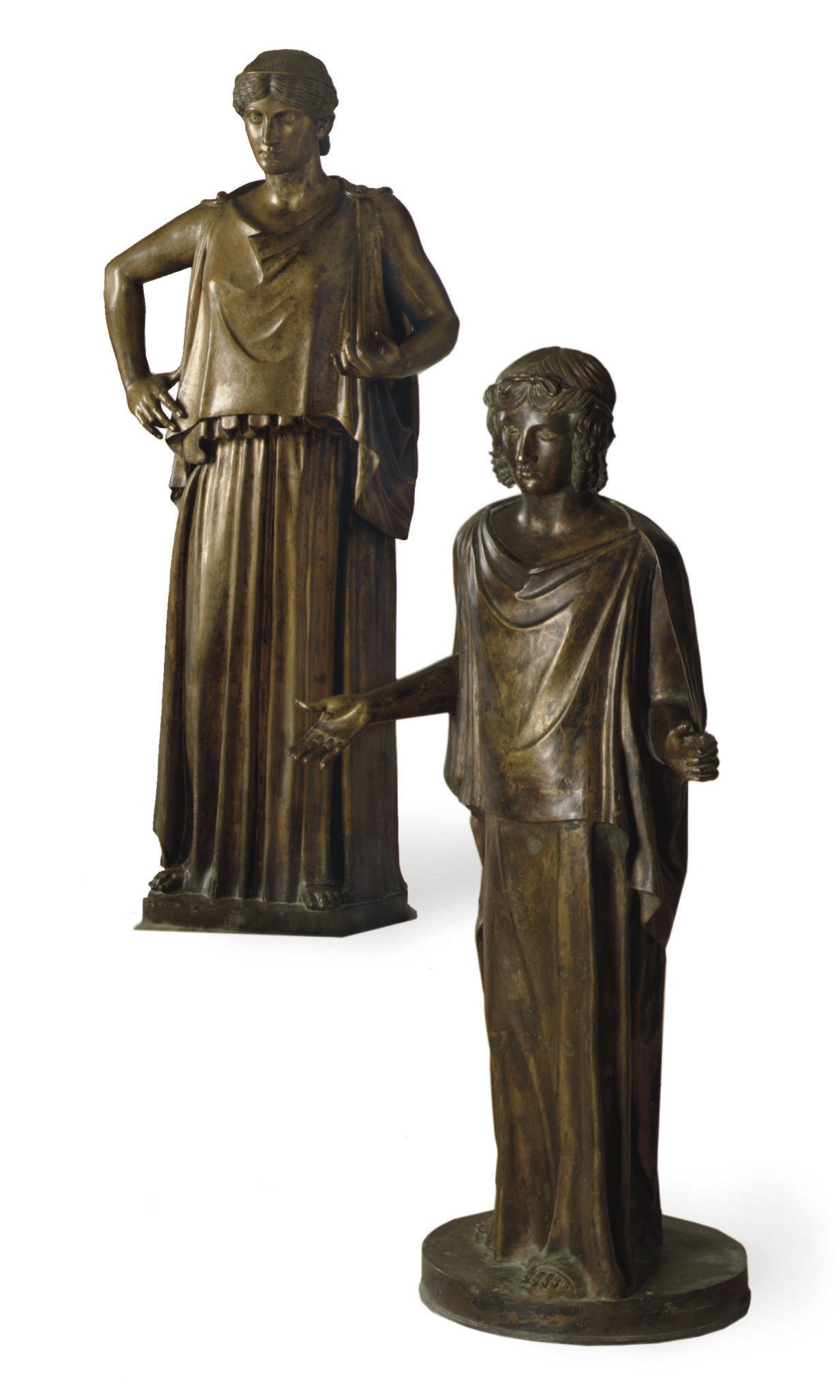 A PAIR OF LIFE-SIZE BRONZE FIGURES OF THE PEPLOPHOROI