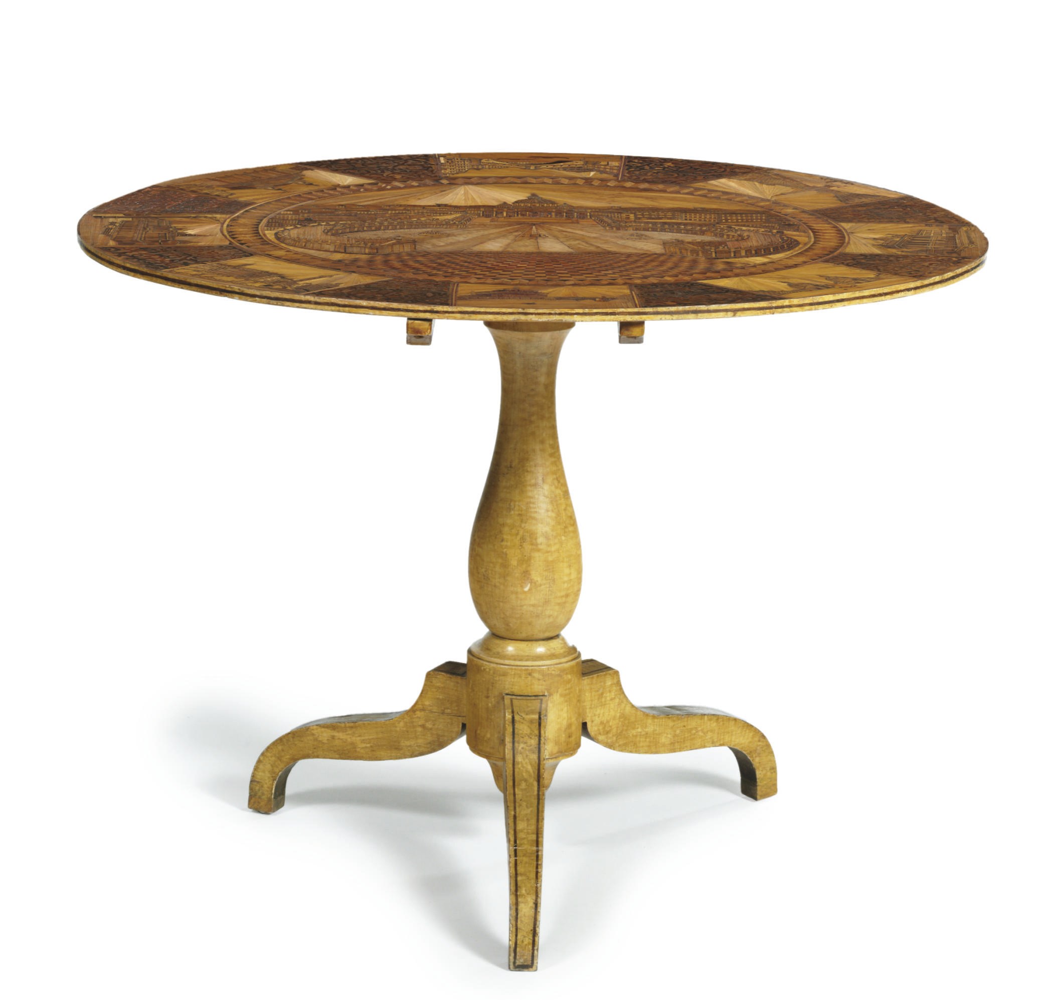 A FRENCH STRAW-WORK AND GRAIN-PAINTED CENTER TABLE