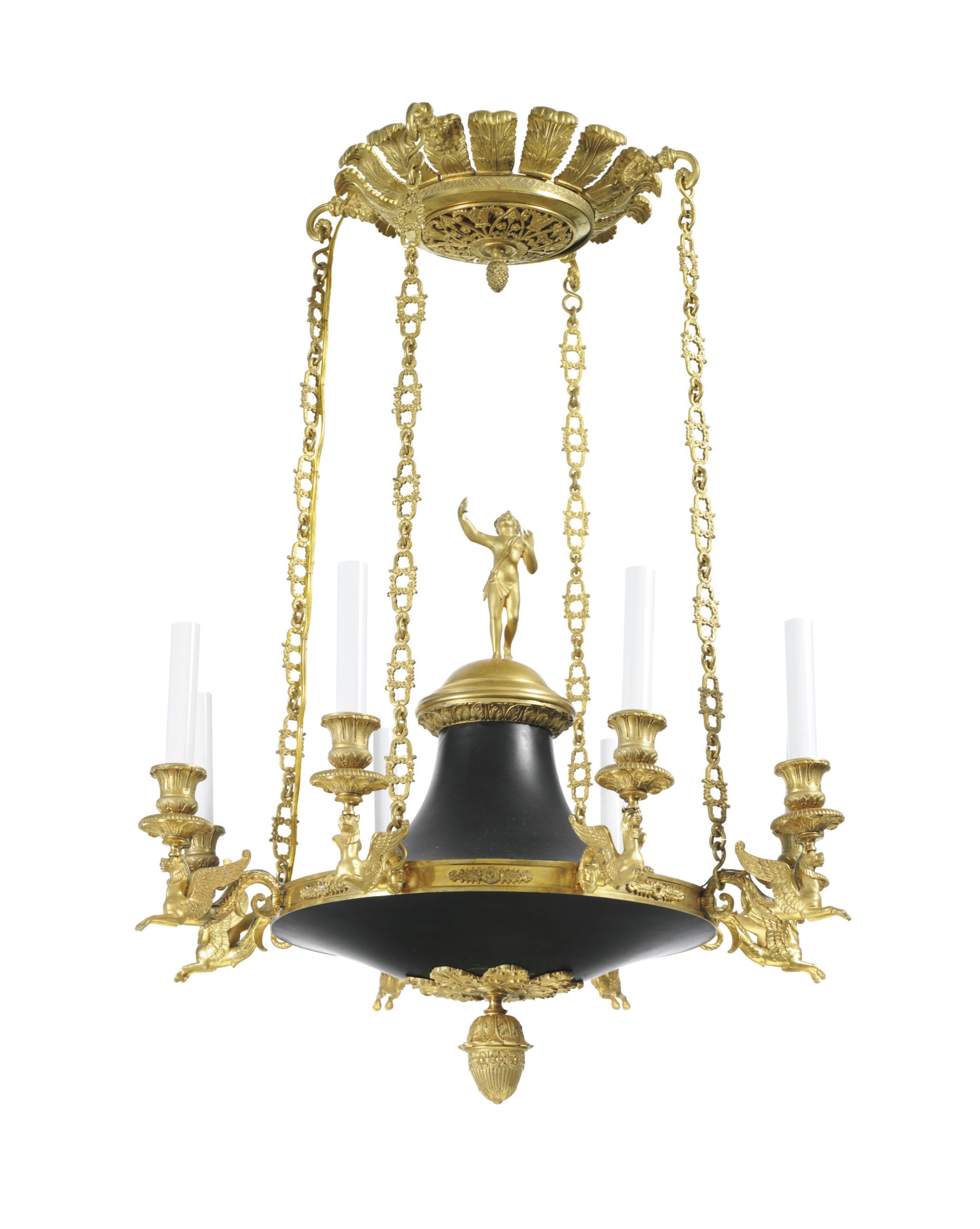 A CHARLES X ORMOLU AND PATINATED BRONZE EIGHT-LIGHT CHANDELIER
