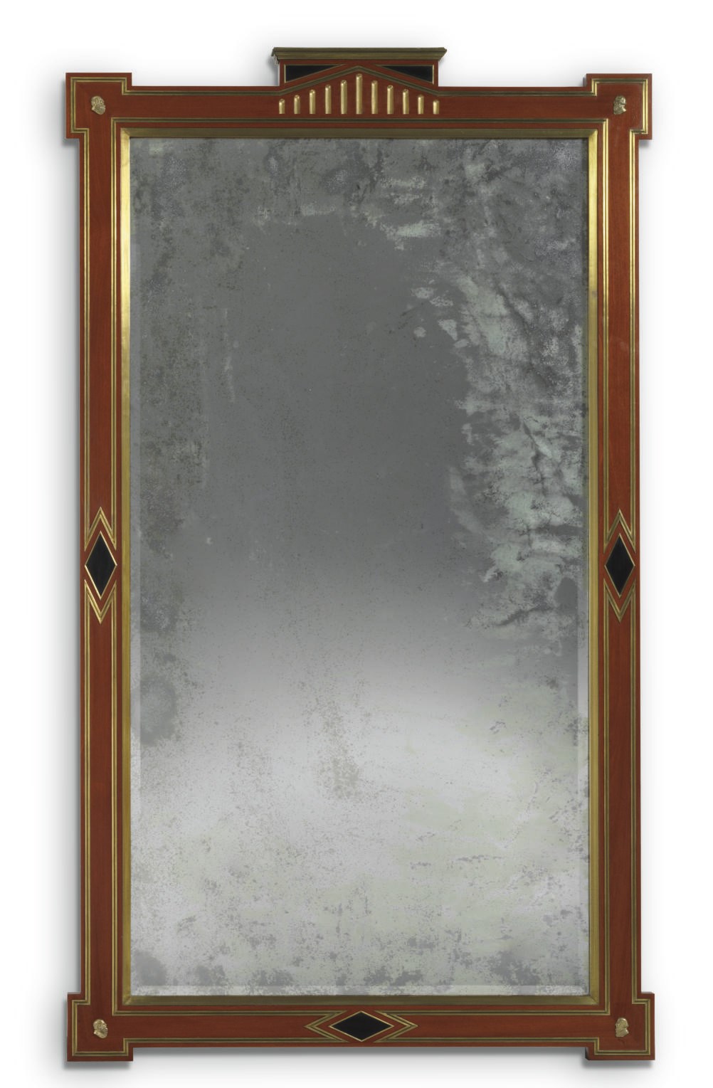 A RUSSIAN STYLE BRASS-MOUNTED AND EBONIZED MAHOGANY MIRROR