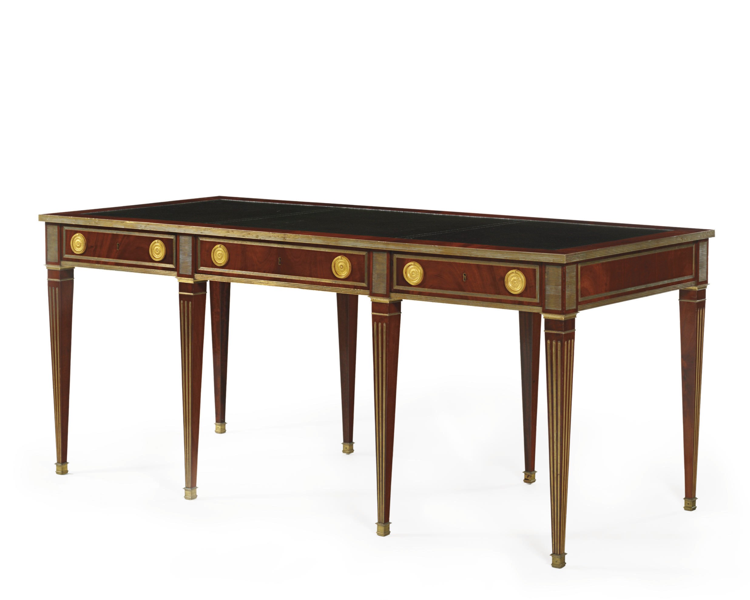 A RUSSIAN BRASS AND ORMOLU-MOUNTED MAHOGANY LIBRARY TABLE