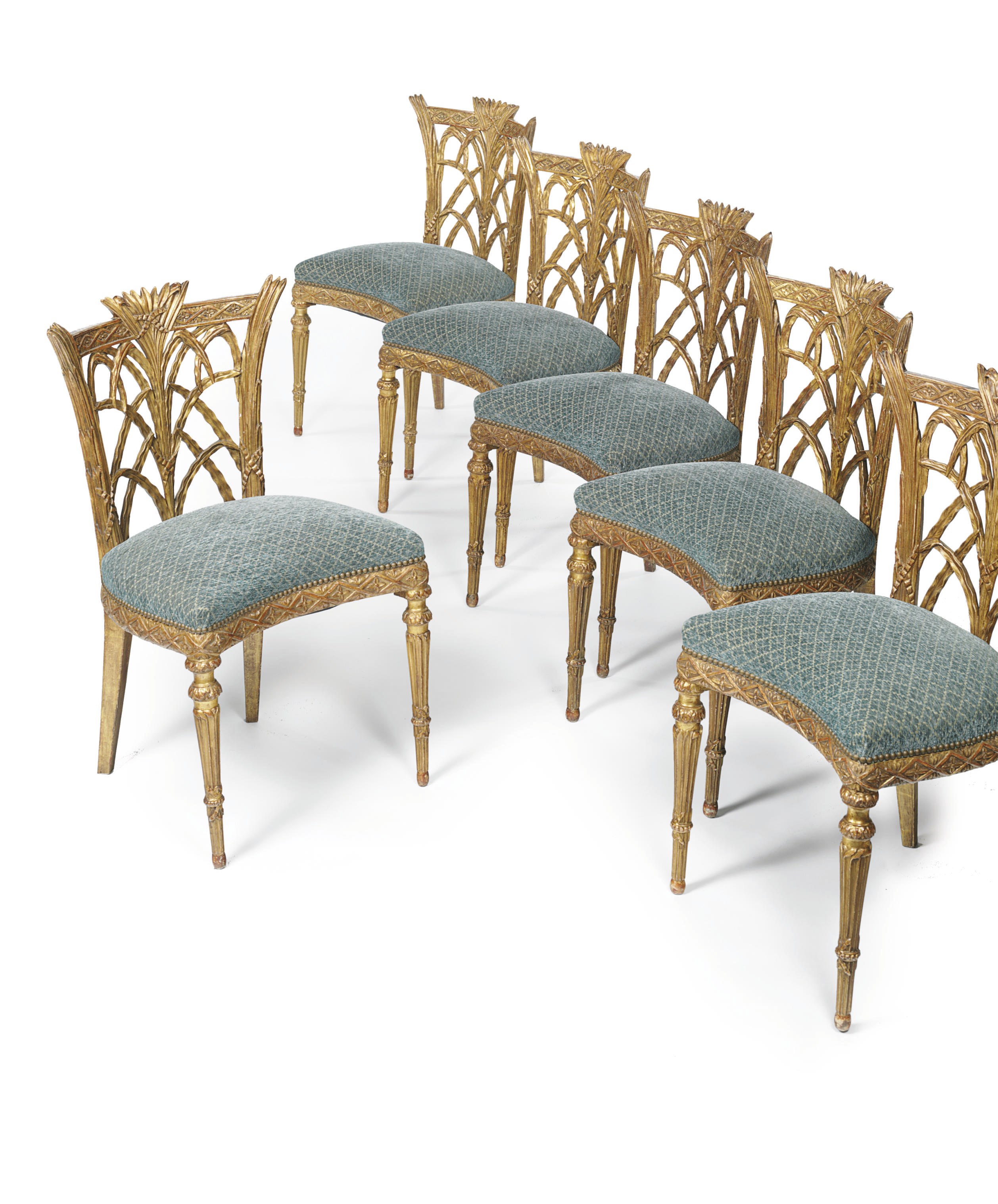 A SET OF SIX NORTH ITALIAN GILTWOOD DINING CHAIRS