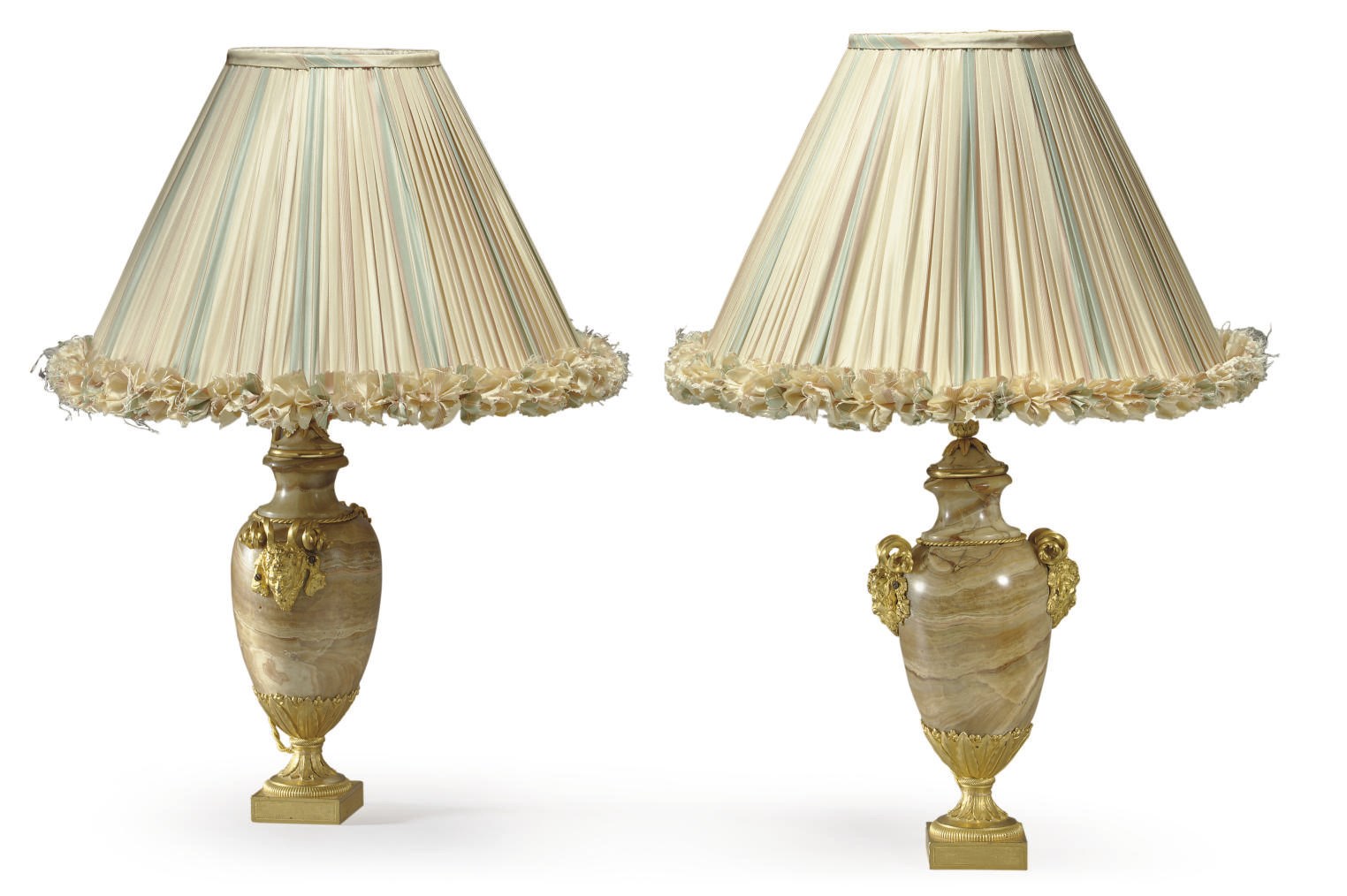 A PAIR OF FRENCH ORMOLU-MOUNTED ALABASTRO FIORITO VASES NOW MOUNTED AS LAMPS