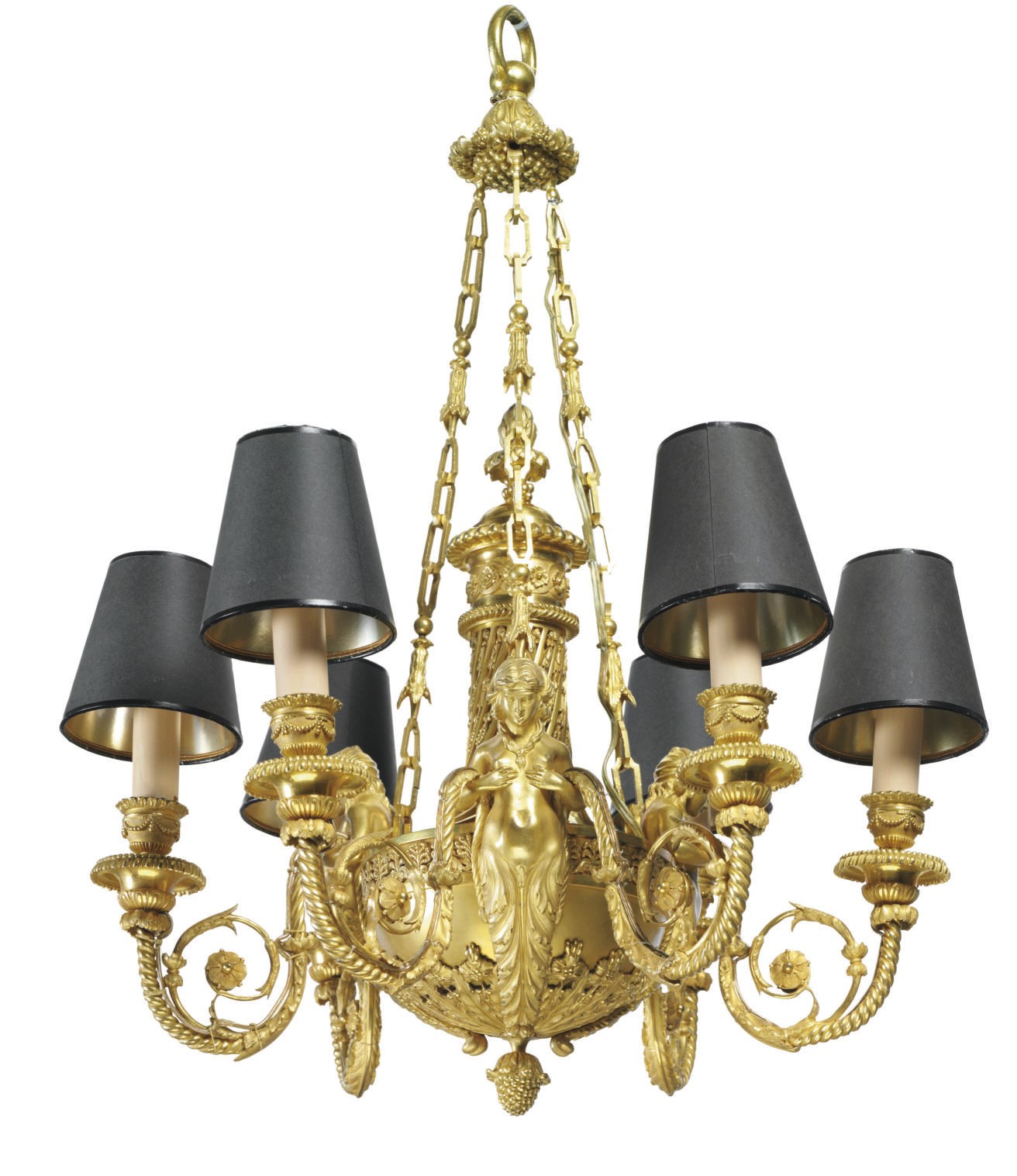A FRENCH ORMOLU SIX-LIGHT CHANDELIER