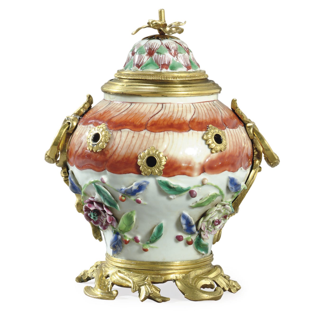 A LOUIS XV ORMOLU-MOUNTED CHINESE PORCELAIN BRULE PARFUM