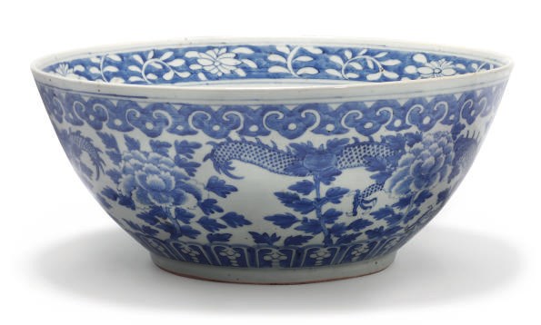 A large Chinese blue and white bowl