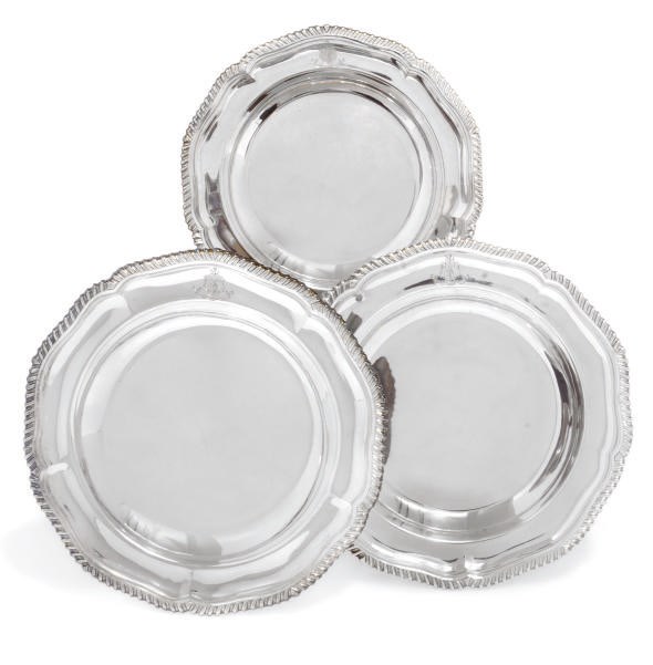 A SET OF NINE LATE VICTORIAN ELECTROPLATED SOUP PLATES