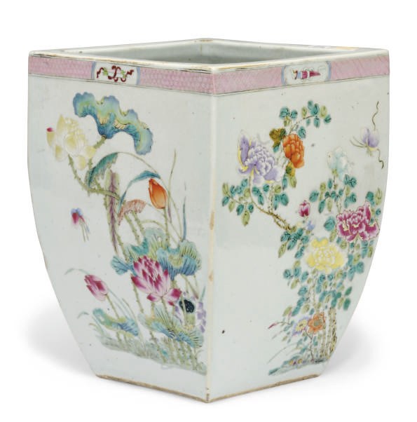 A Chinese famille rose square sectioned jardiniere