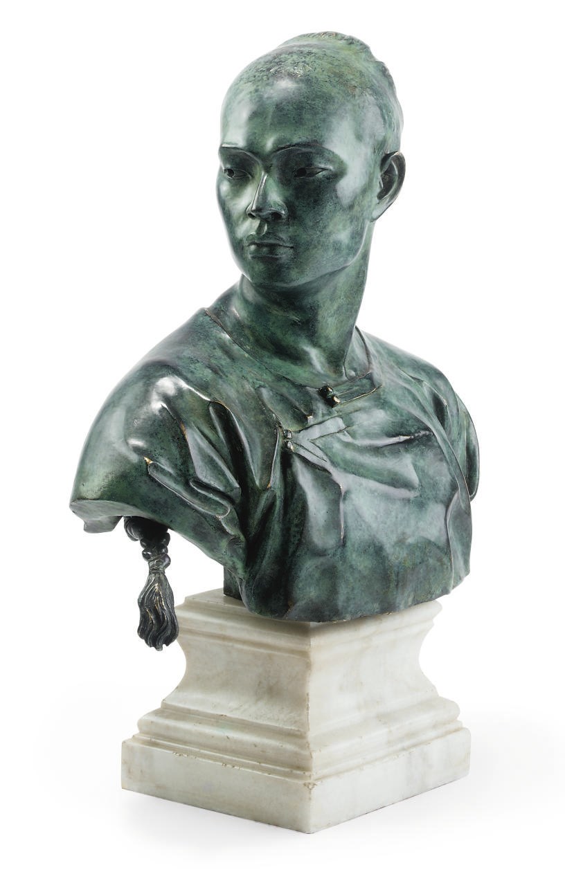 A FRENCH BRONZE BUST OF AN ORIENTAL WOMAN