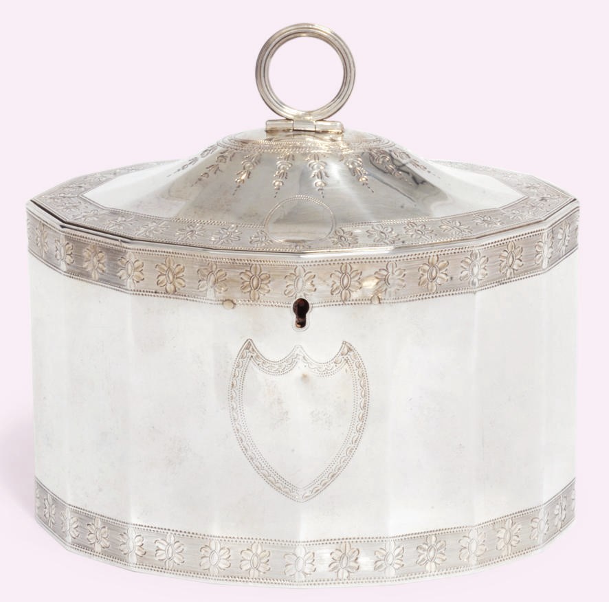 A GEORGE III SILVER TEA CADDY