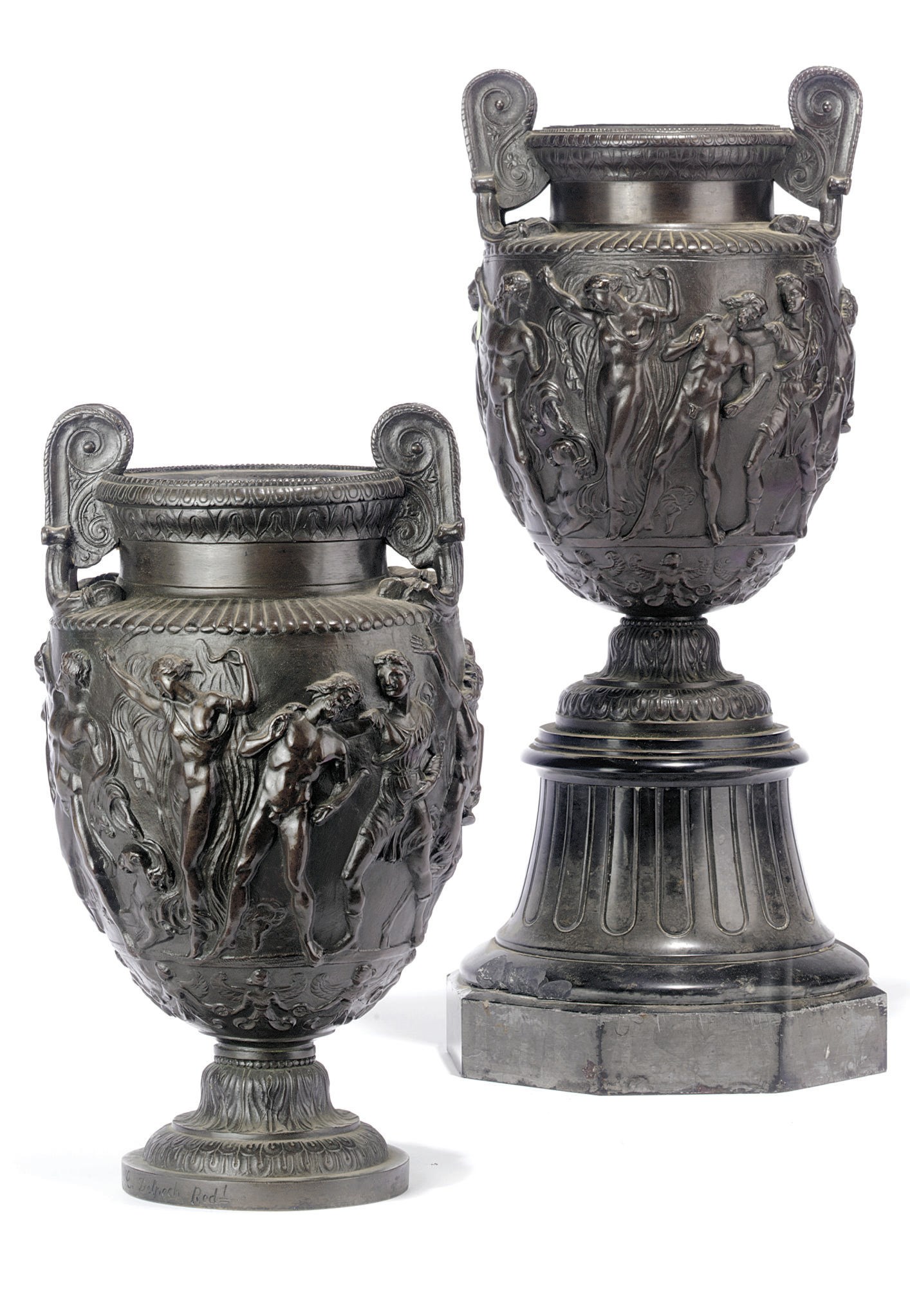 A MATCHED PAIR OF VICTORIAN BRONZE MODELS OF THE TOWNLEY VASE