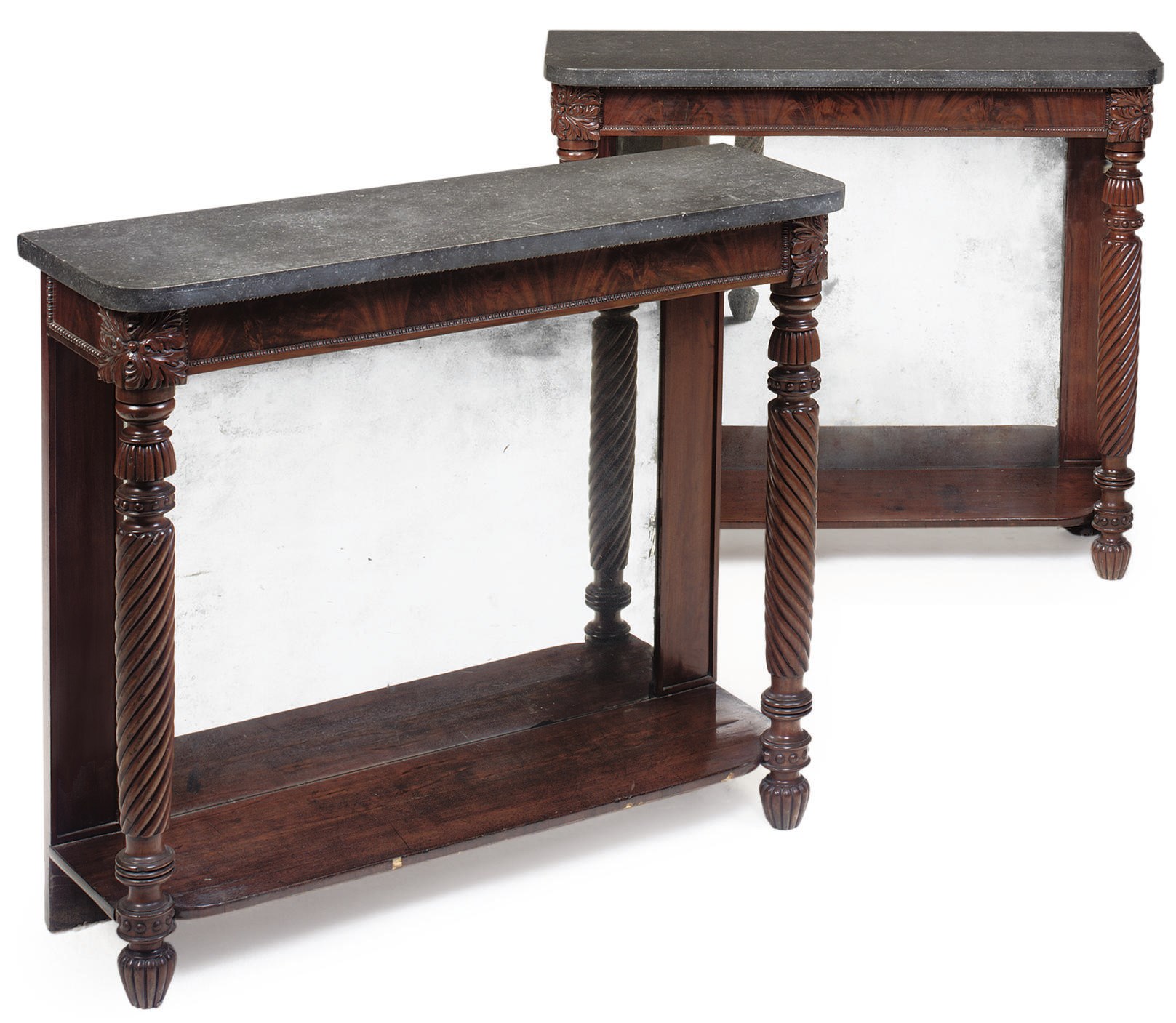 A PAIR OF MAHOGANY CONSOLE TABLES