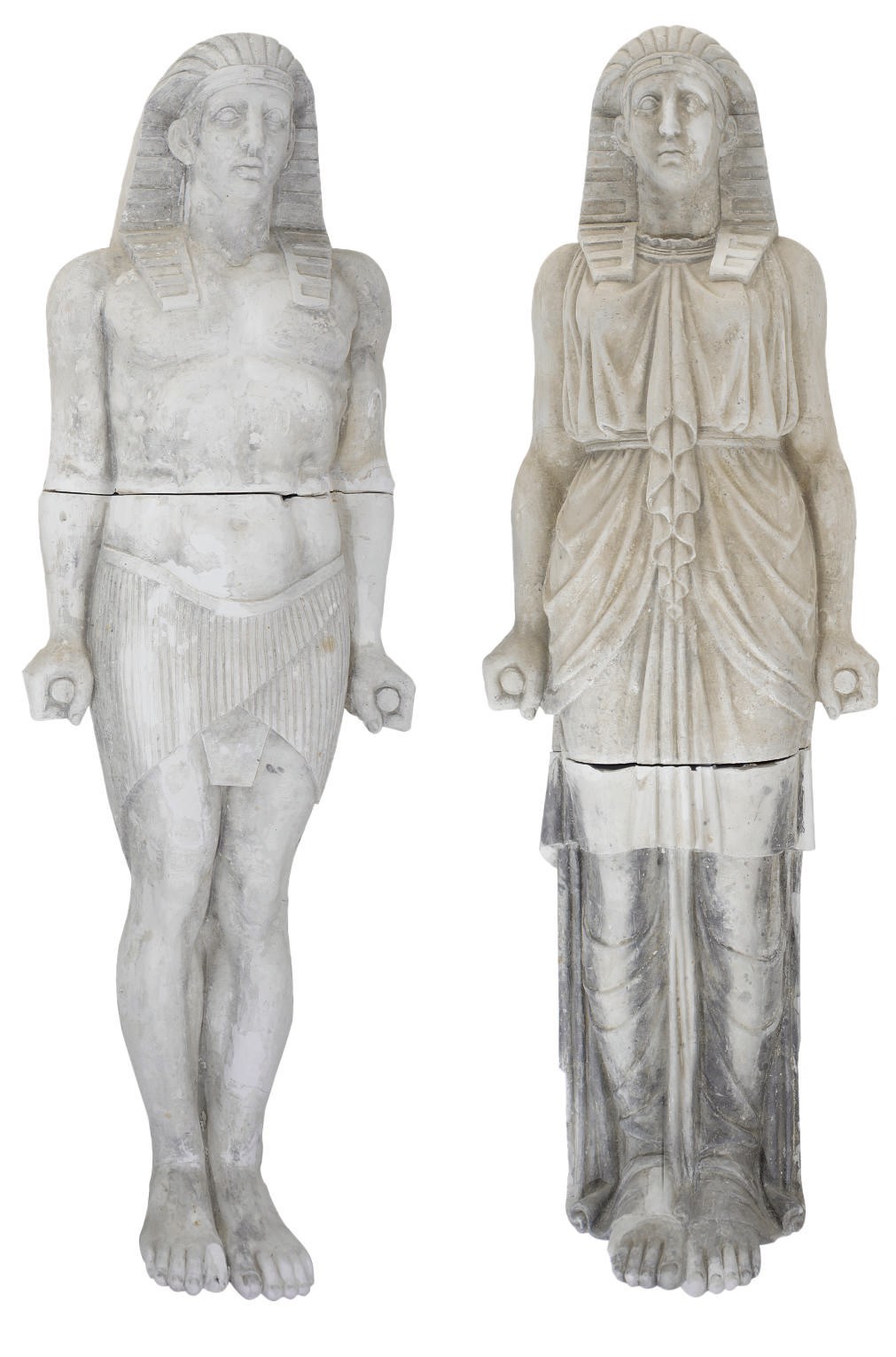 A PAIR OF PLASTER FIGURES OF EGYPTIAN PHAROAHS