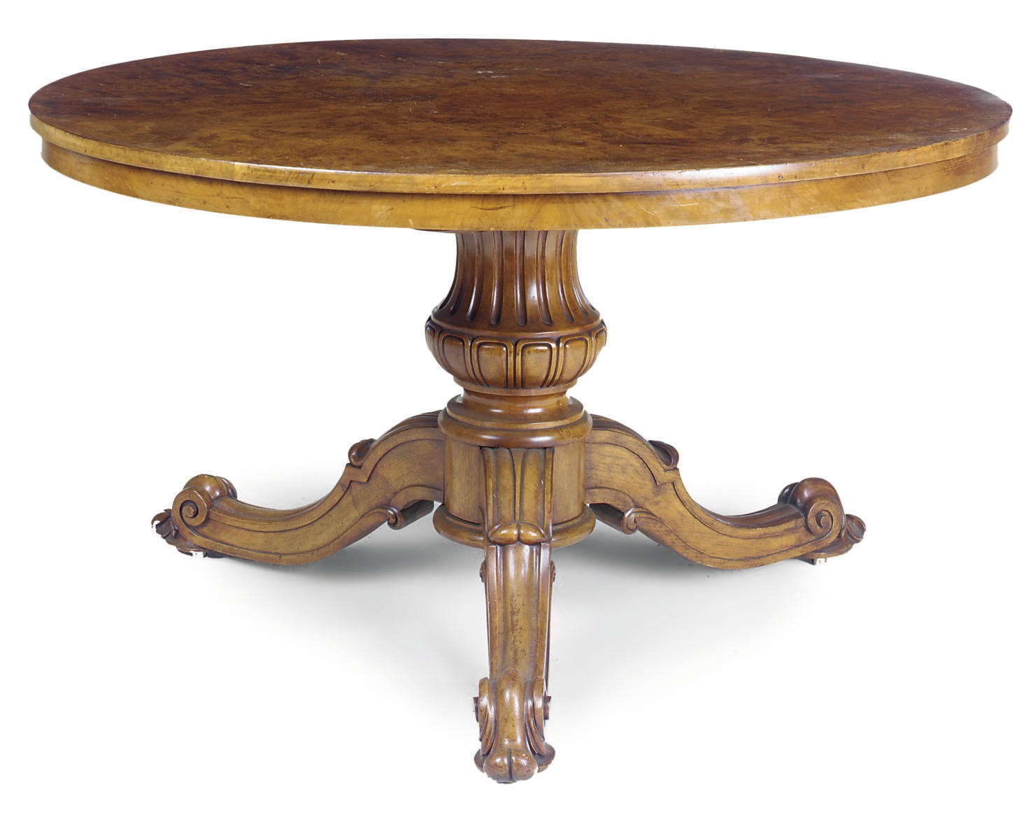 A VICTORIAN WALNUT AND BURR WALNUT BREAKFAST TABLE