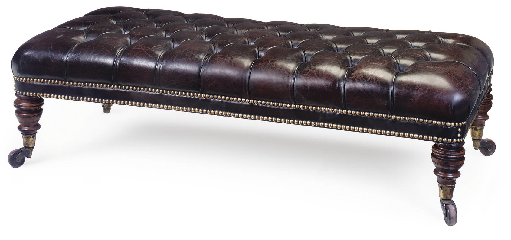 A LATE VICTORIAN WALNUT AND LEATHER UPHOLSTERED STOOL