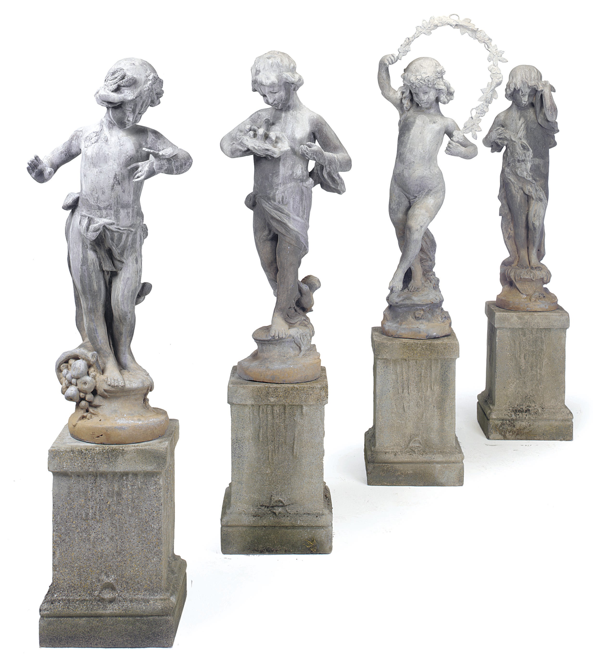 A SET OF FOUR LEAD FIGURES REPRESENTING THE SEASONS
