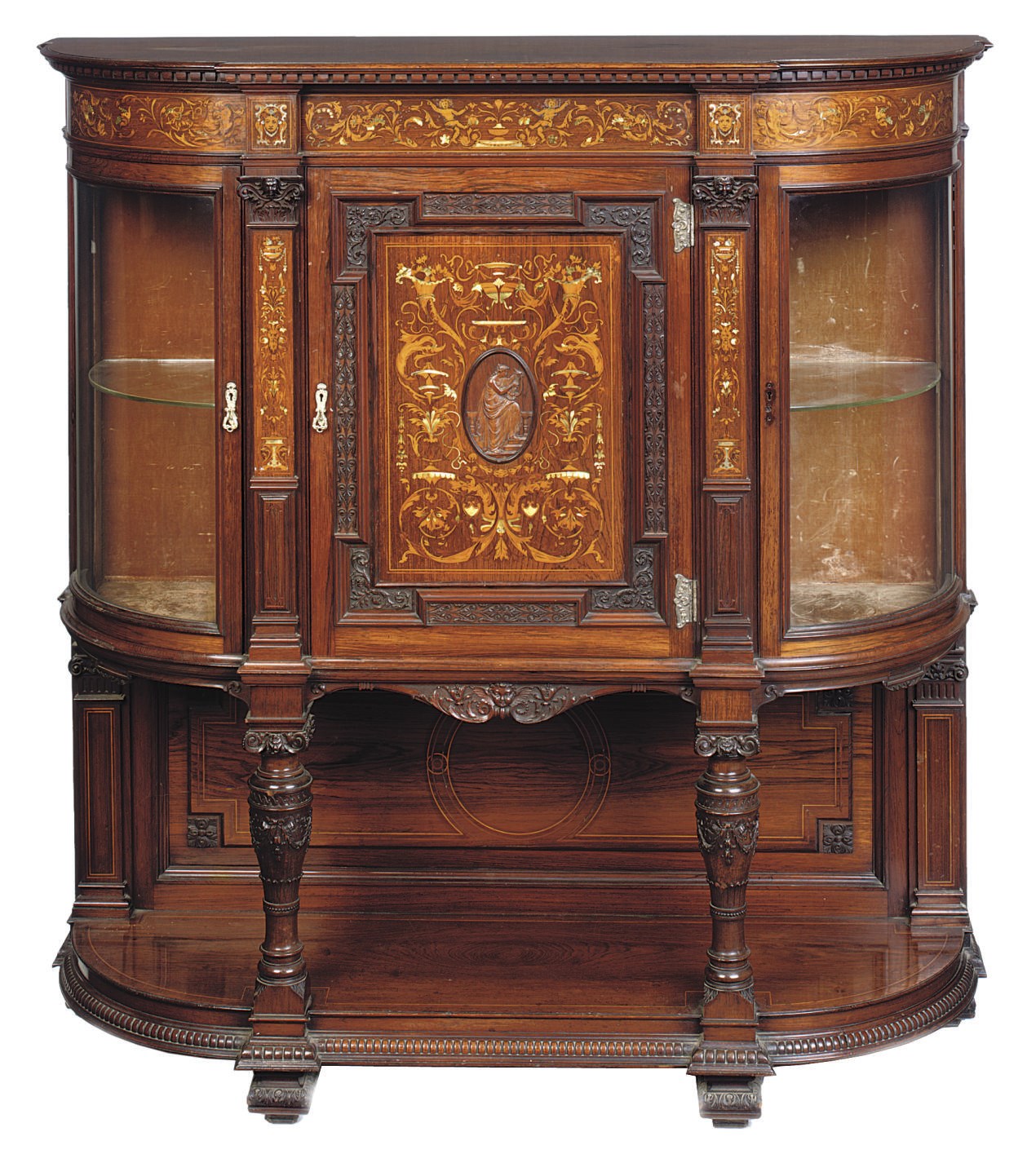 A LATE VICTORIAN ROSEWOOD AND MARQUETRY SIDE CABINET