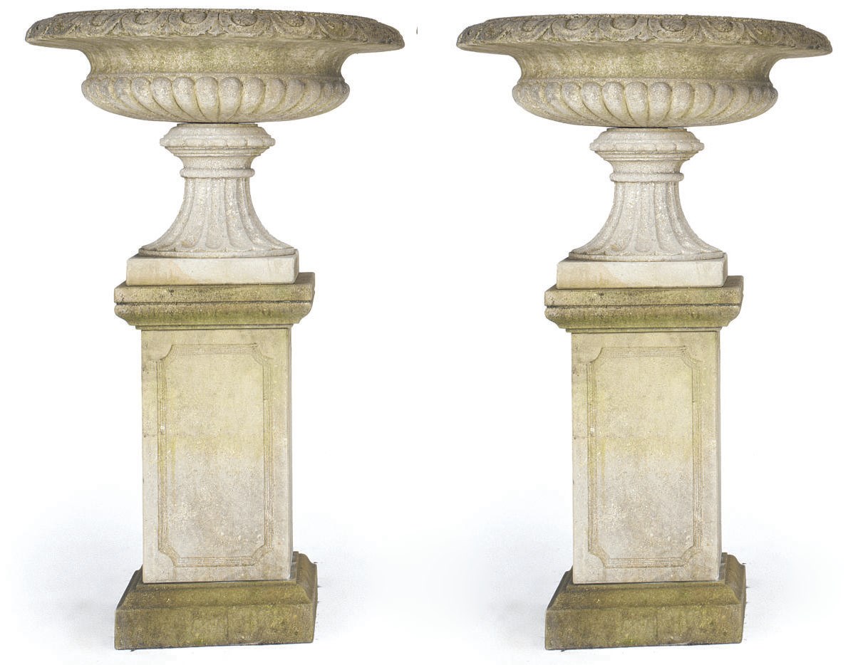 A PAIR OF LIMESTONE TAZZA