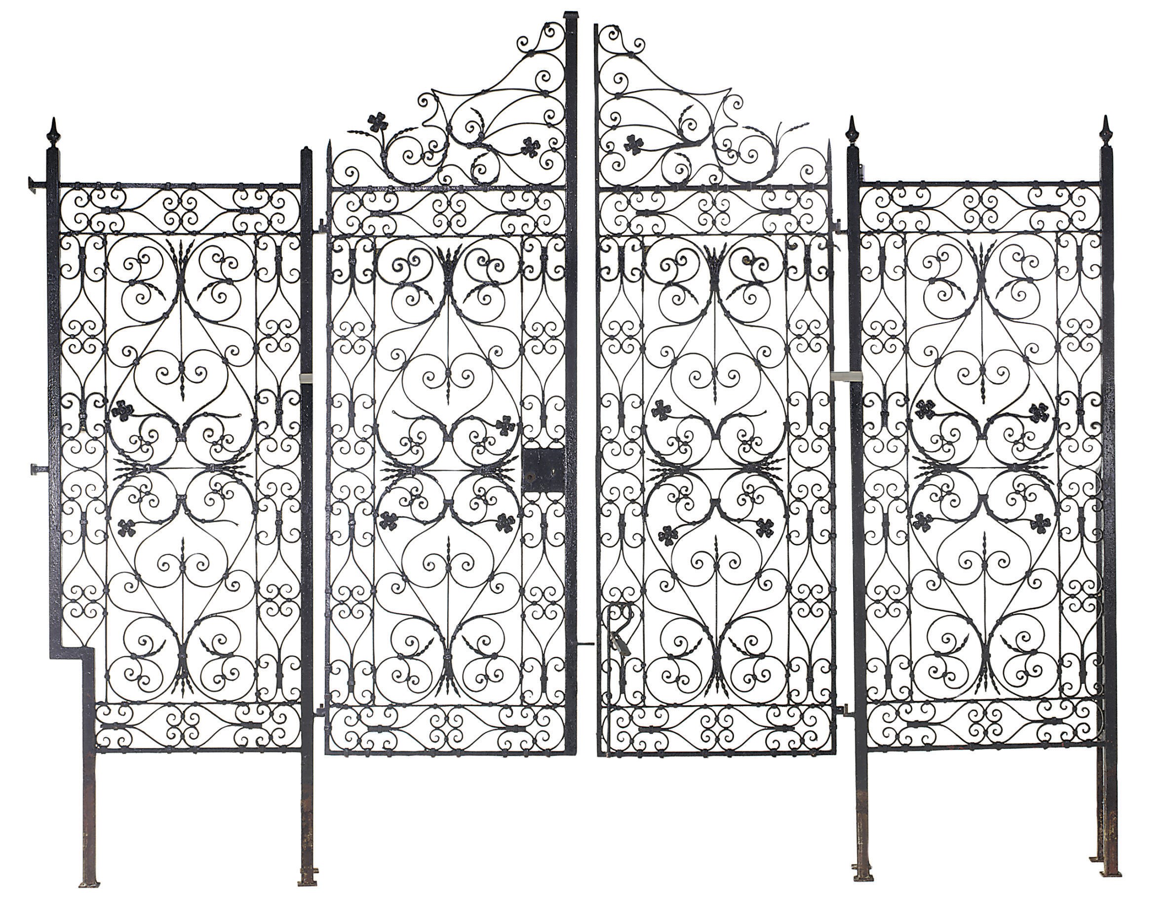A PAIR OF BLACK-PAINTED WROUGHT-IRON GATES