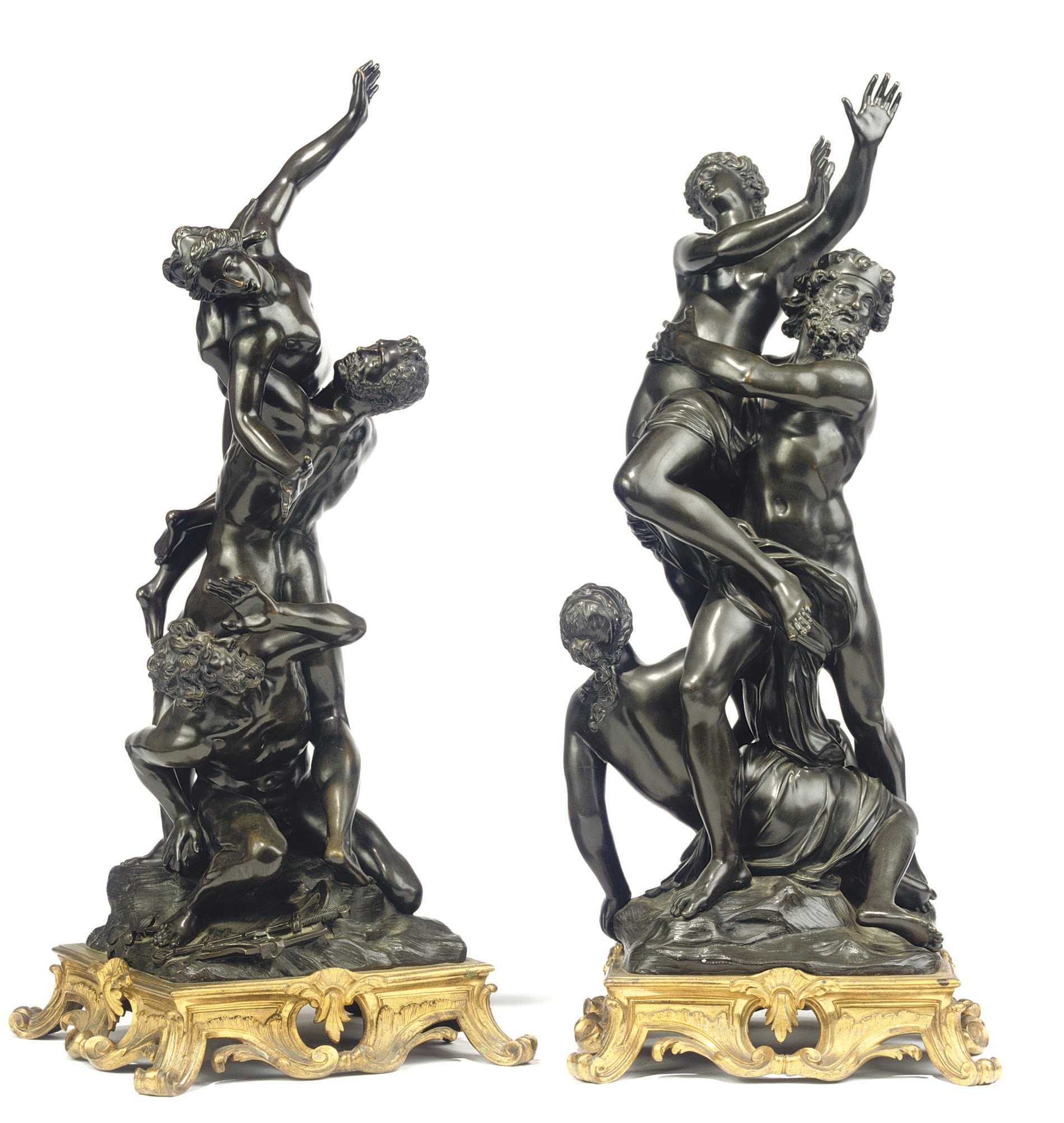 A PAIR OF FRENCH BRONZE GROUPS OF THE RAPE OF A SABINE WOMAN AND THE ABDUCTION OF PROSERPINA