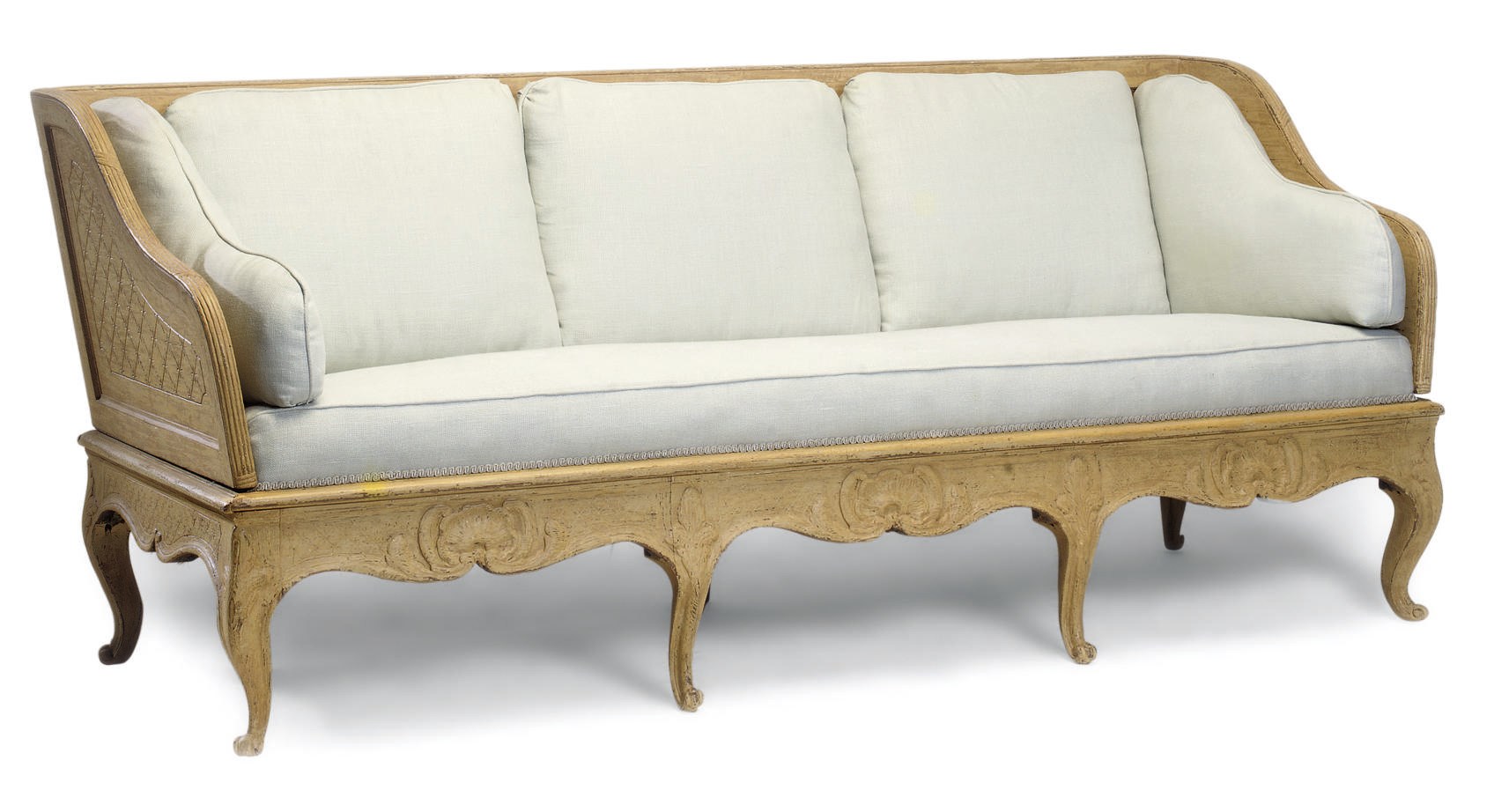 A GUSTAV III PINE AND YELLOW PAINTED SOFA
