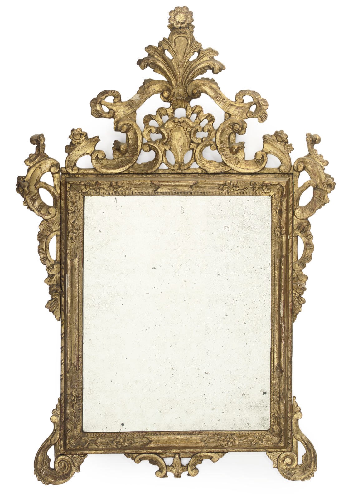 A LOUIS XV GILTWOOD MIRROR