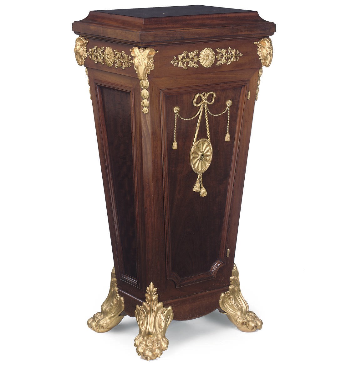 AN ORMOLU-MOUNTED MAHOGANY PEDESTAL CUPBOARD