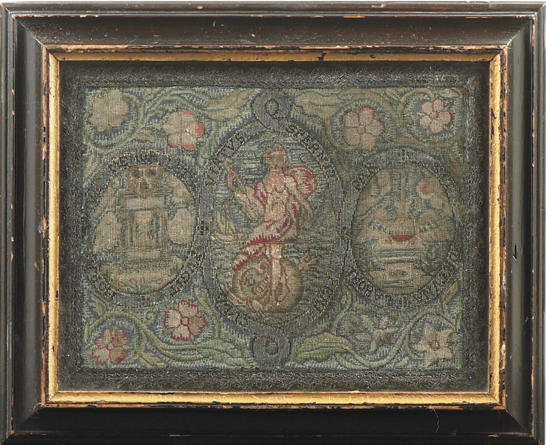 A FINE SMALL PETIT-POINT EMBROIDERED PANEL