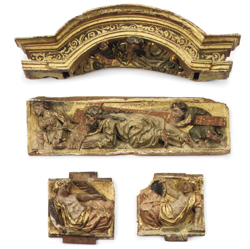 A COLLECTION OF SPANISH CARVED AND GILT WOOD PANELS AND FRAGMENTS FROM AN ALTARPIECE