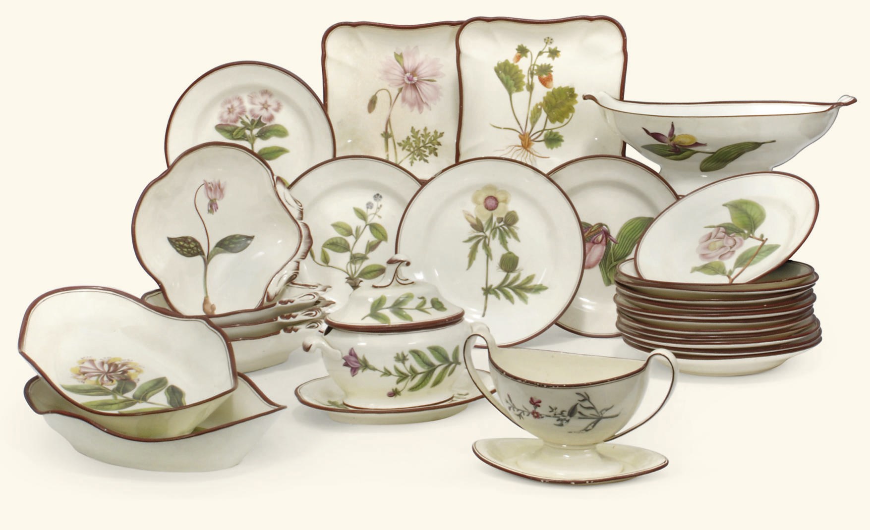 AN ENGLISH CREAMWARE BOTANICAL PART DESSERT-SERVICE