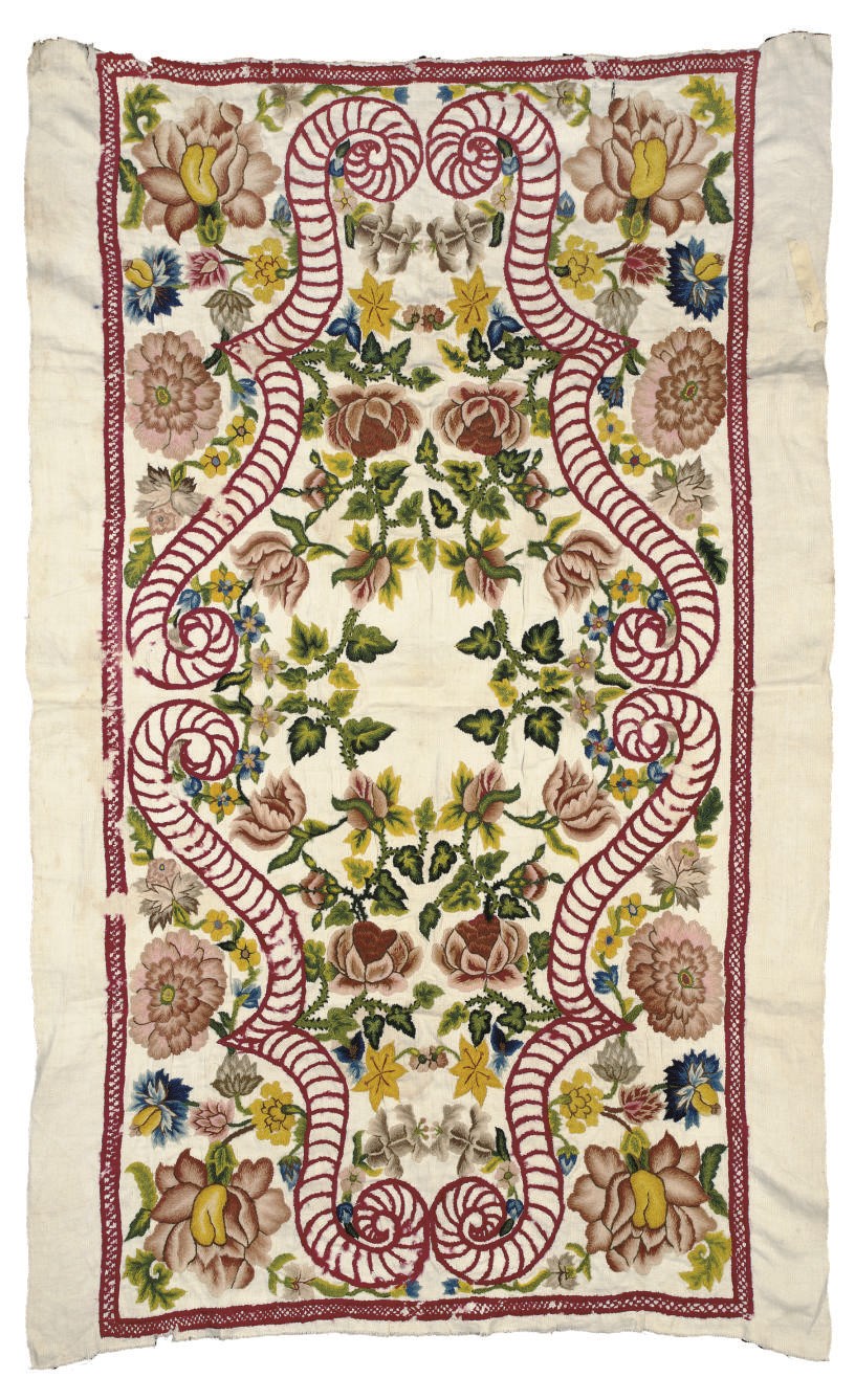 A CREWELWORK COVER, FRENCH
