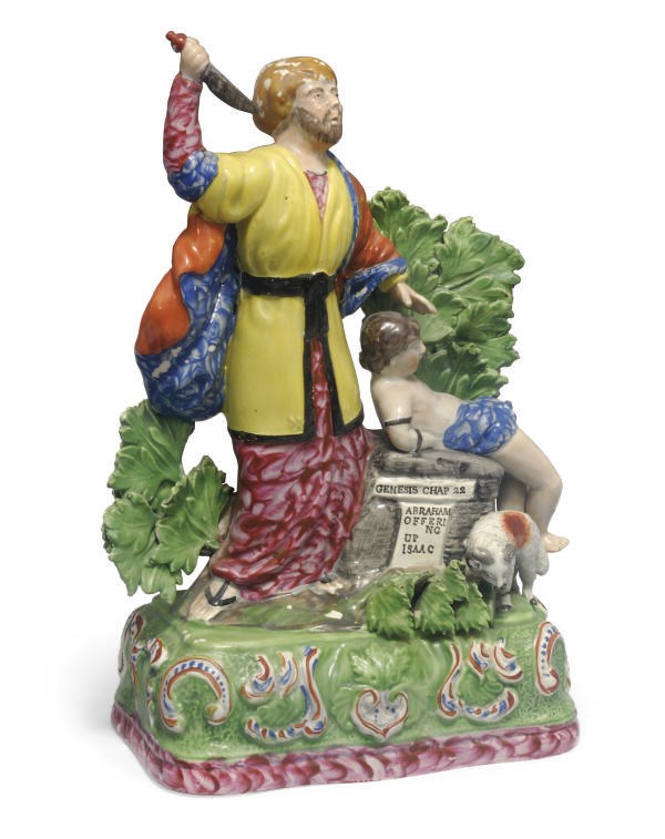 A PEARLWARE GROUP OF THE SACRIFICE OF ISAAC AND ANOTHER OF ELIJAH AND THE RAVENS