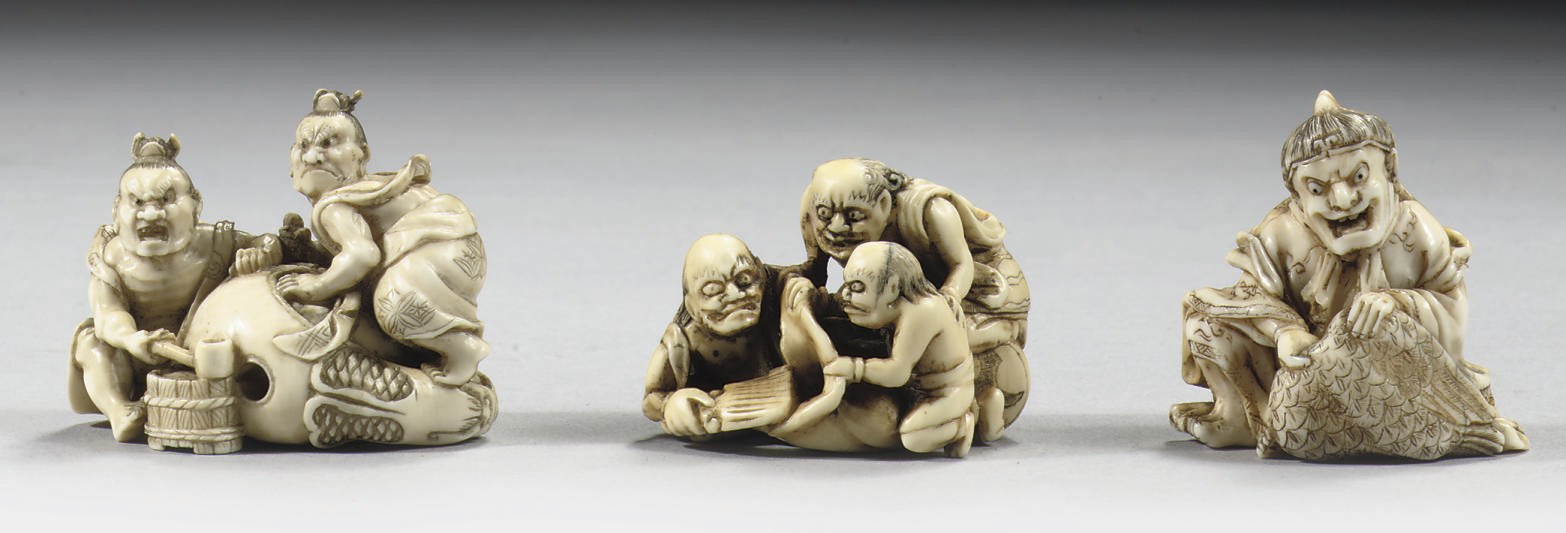 Three ivory netsuke