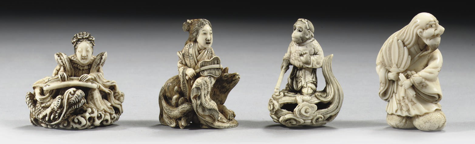 Four ivory netsuke