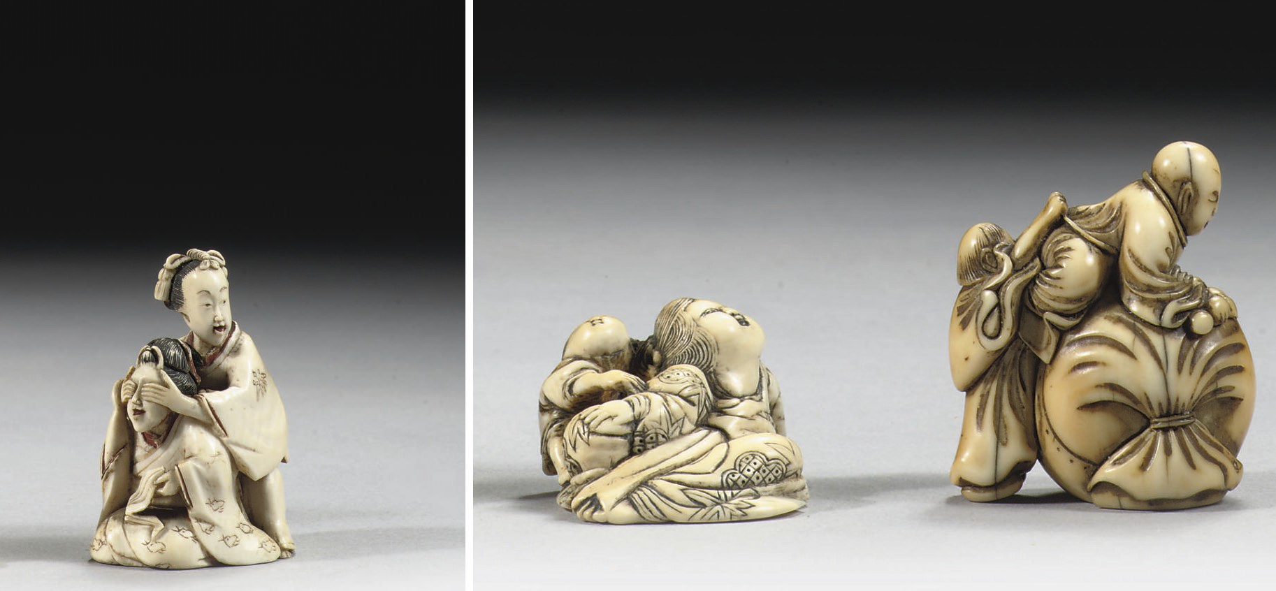 Three ivory netsuke