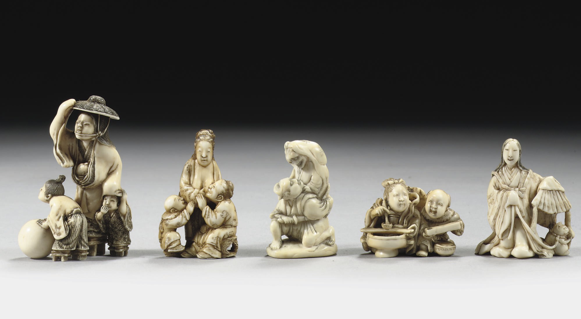 Five ivory netsuke