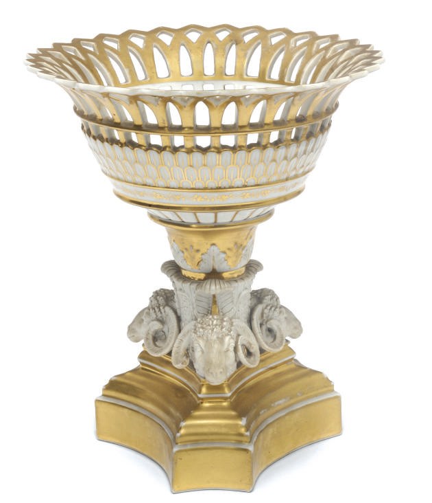 A Belgian porcelain gilt-ground centrepiece