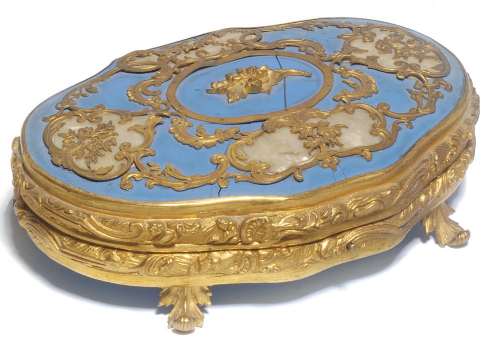 A French gilt-metal and mother-of-pearl casket