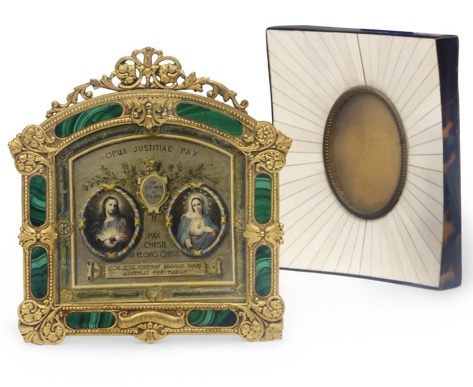 A Russian malachite and gilt-metal devotional frame