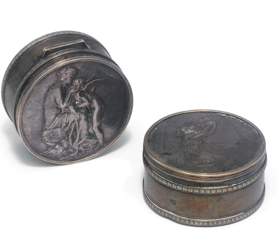 A pair of French silver snuff boxes