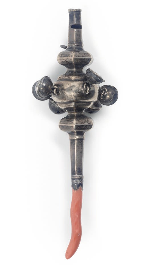 A silver and coral-mounted rattle