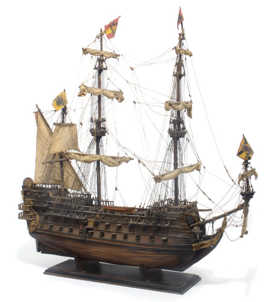 A three-masted man-of-war ship model