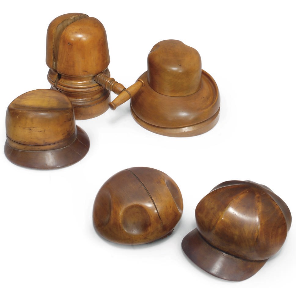 A group of five wood hat maker's (Milliner) blocks