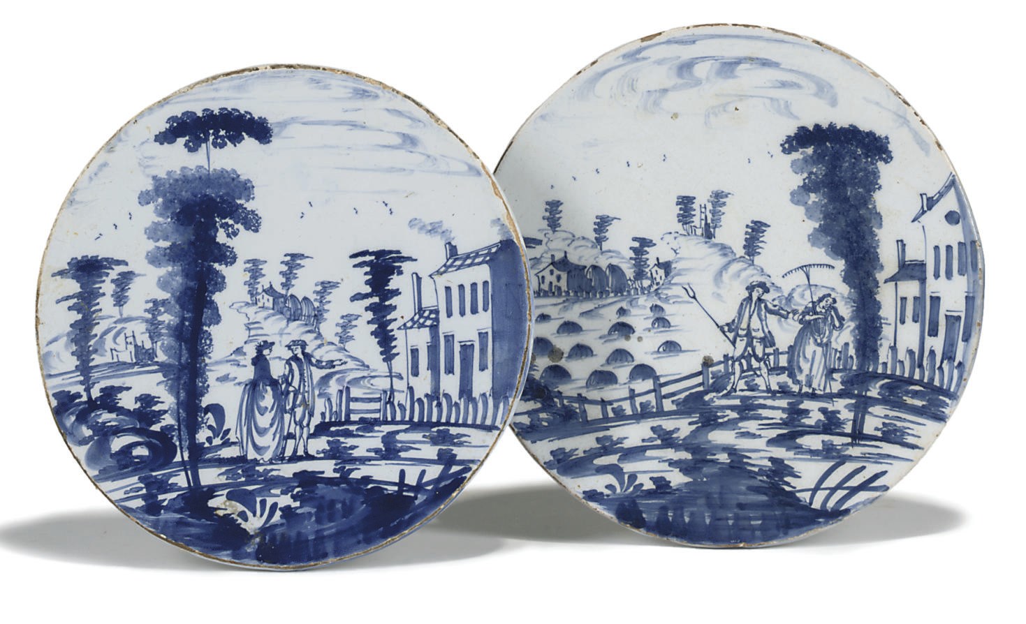 TWO BRISTOL DELFT BLUE AND WHITE CIRCULAR STANDS