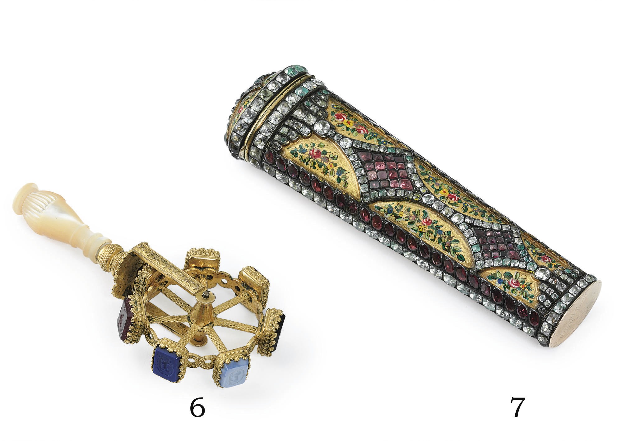A GEORGE III GILT-METAL AND STONE-SET NECESSAIRE