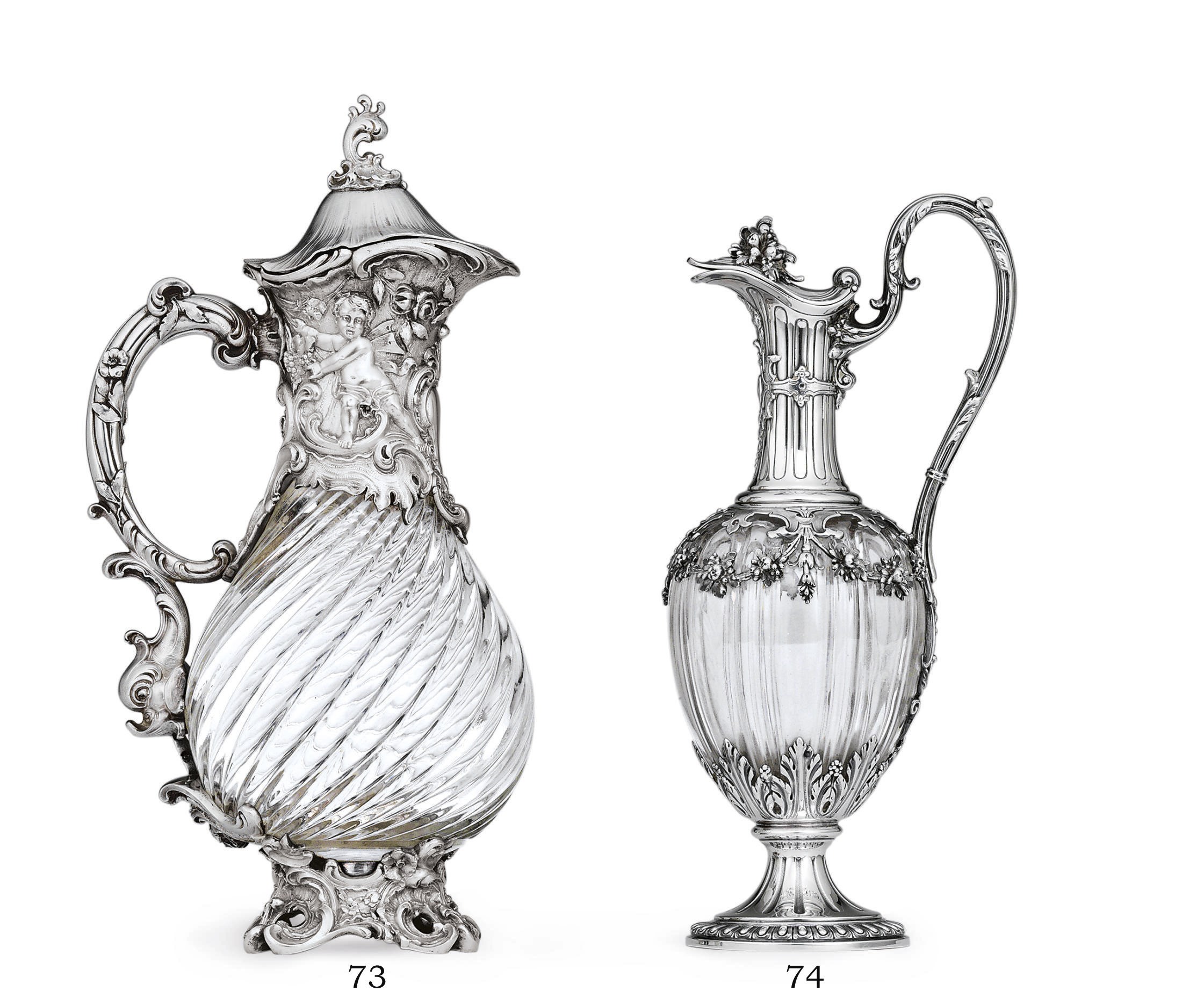 A FRENCH SILVER-MOUNTED CUT-GLASS CLARET JUG